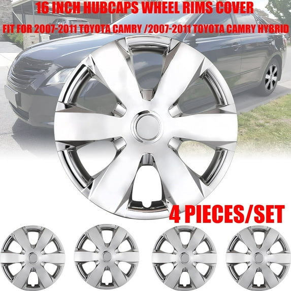 (4 Pack)16" Hubcaps Wheel Rims Cover for 2007-2011 Toyota Camry /2007-2011 Toyota Camry Hybrid Compatible with Steel Wheels Snap on Installation(16-inch,Chrome)