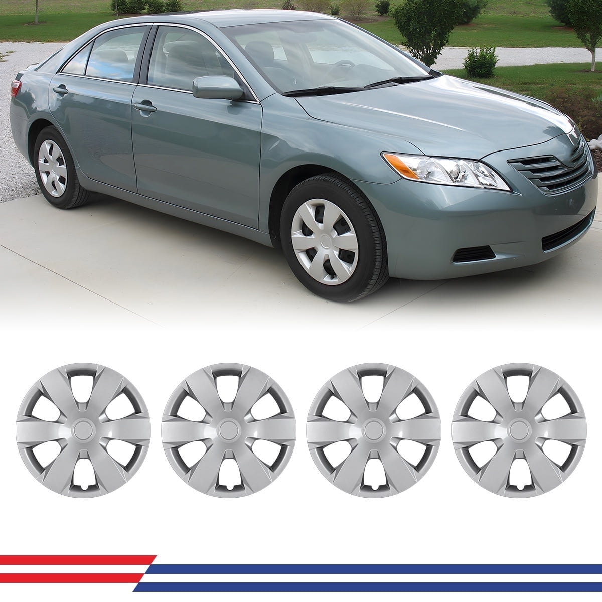 (4 Pack) 16 inch Hubcaps Wheel Rims Cover for 2007-2011 Toyota Camry and Hybrid Snap-On Installation with Retention Rings Lacquer