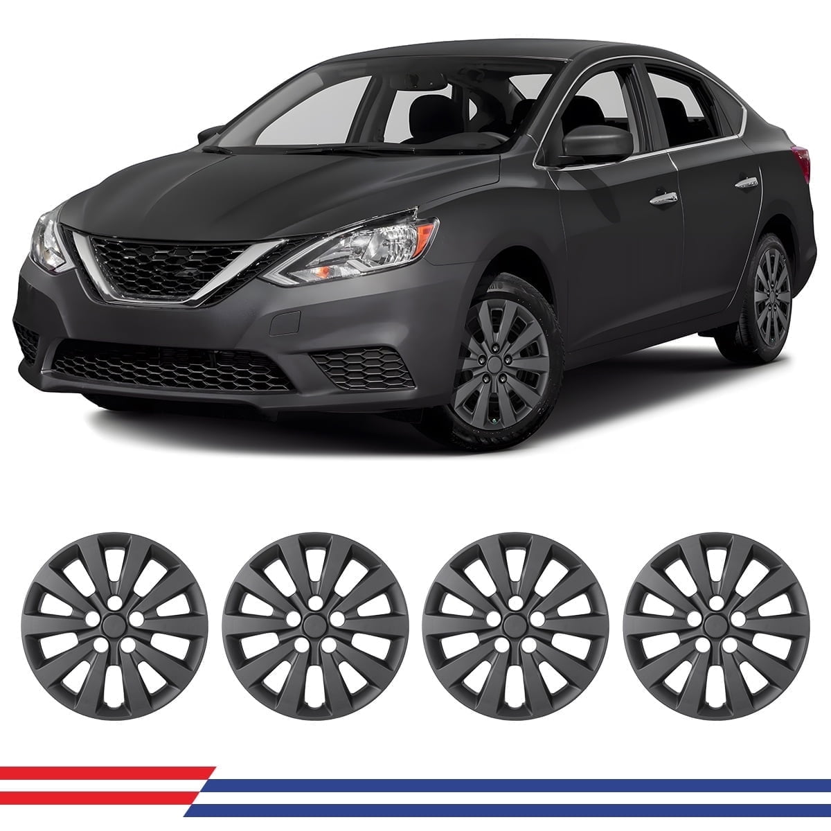 4 Pack 16" Hubcaps Wheel Rims Cover Fit for 2013-2019 Nissan Sentra & 2011-2017 Nissan Leaf Compatible with Steel Wheels,Snap on Installation,PP,Black Matte