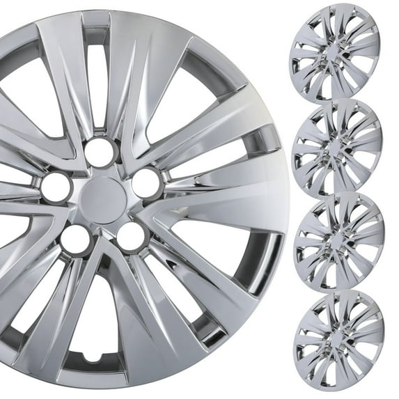 (4 Pack)16" Hubcaps Wheel Rims Cover for 2020-2025 Nissan Sentra Compatible with Steel Wheels Snap on Installation ABS+PC Material(16-inch,Chrome)