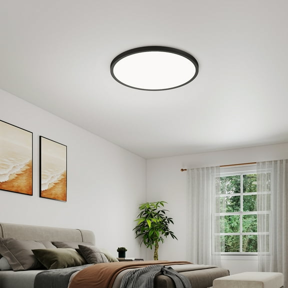 4-Pack 16-Inch 32W Flush Mount LED Ceiling Light Fixture, Black, Dimmable & 5 Color Selectable, 3520LM Low Profile Ceiling Lamp for Kitchen, Bedroom, Hallway, Porch
