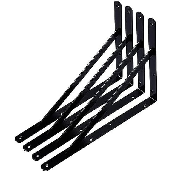 4-Pack 16 Inch Heavy Duty Shelf Brackets, Thicken Wall Bracket for Garage Floating Storage Shelves, 90 Degree Triangle Large L Bracket, Black Powder-Coated Steel