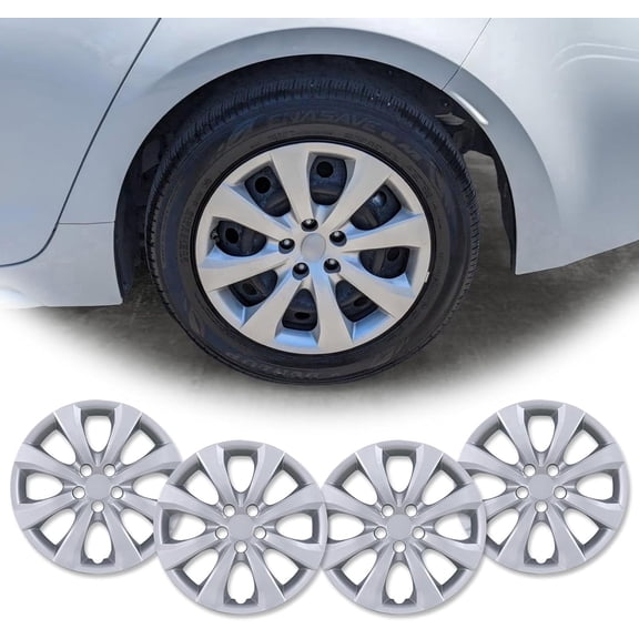 (4 Pack) 16 Inch Hubcaps Wheel Rims Cover for 2020-2026 Toyota Corolla Snap-On Installation Silver Lacquer