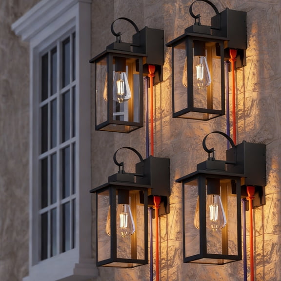 4 Pack Porch Lights with GFCI Outlet, Black Outdoor Light Wall Mount, Waterproof Exterior Light Fixture with Outlet, Wall Sconce for House, Garage, Patio