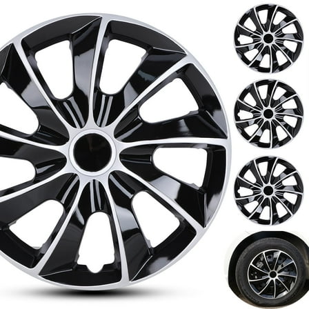 (4-Pack) 16 inch Universal Wheel Covers Steel Fit 16" Tire And Rim,Silver Lacquer & Black Lacquer