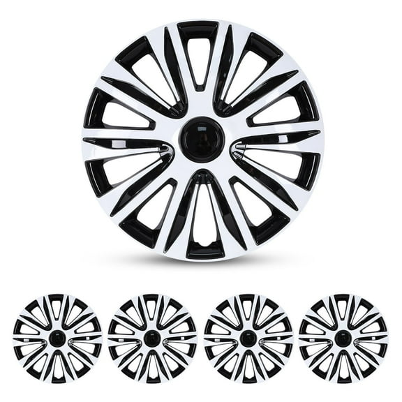 (4 Pack)16 Inch Universal Wheel Rim Cover Hubcaps, Snap on Car Truck SUV, Fit R16 Vehicle Tire, ABS, White Lacquer & Black Lacquer