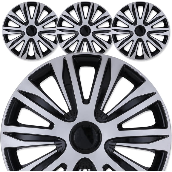 16 inch Universal Wheel Rim Covers for Car, Pickup Truck,SUV Snap On Silver Lacquer & Black Lacquer ABS+PC Material Hubcaps(4 Pack)