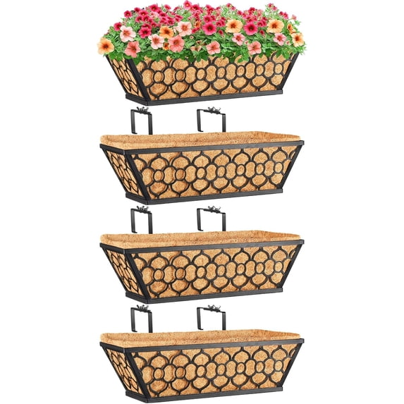 4 Pack 16 Inch Window Boxes Planters with Coco Liner, Metal Deck ...
