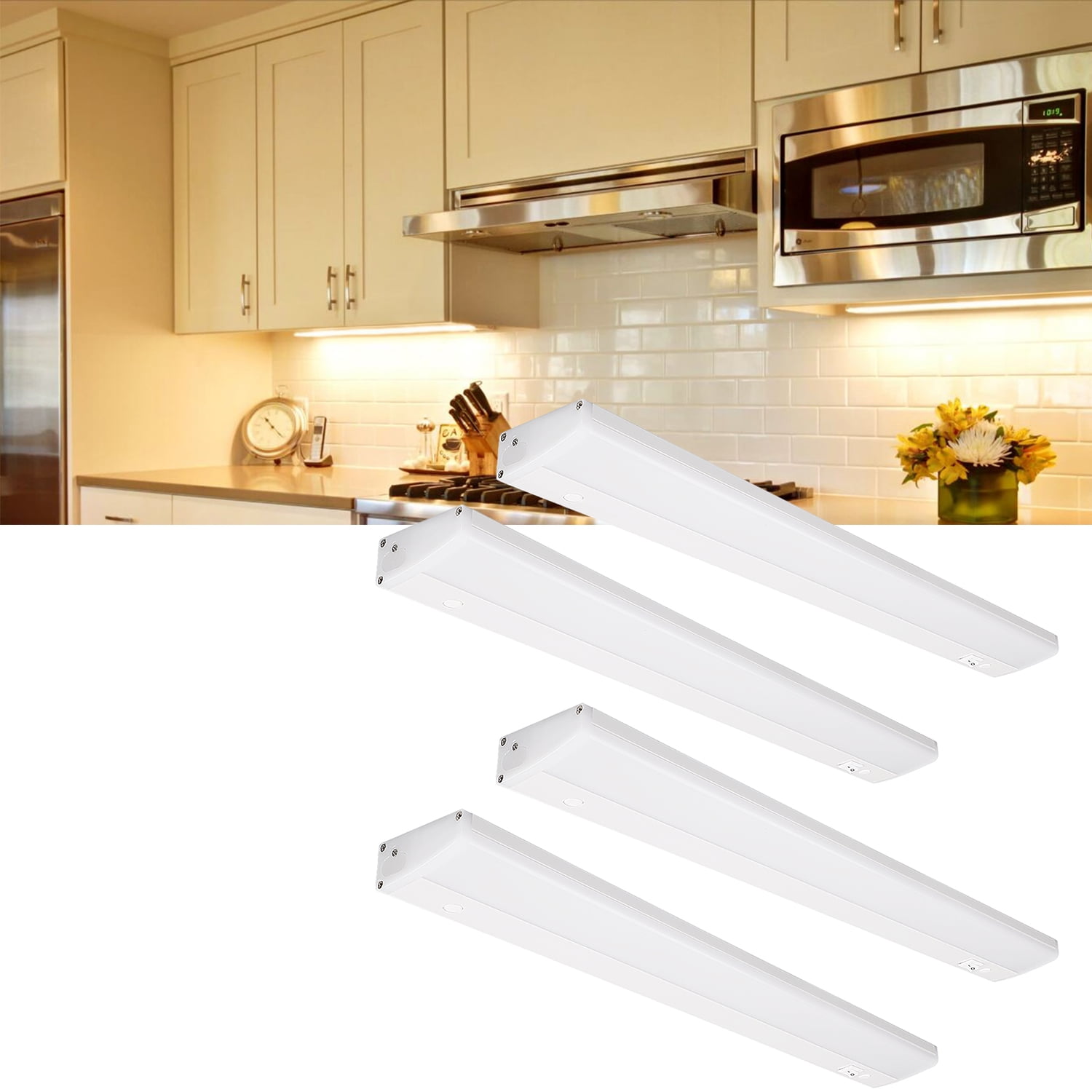 TorchStar 4 Pack 16in LED Under Cabinet Light, Linkable, 3000K Warm ...