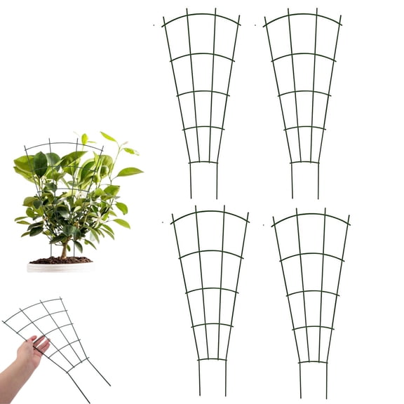 4 Pack 16" Metal Plant Trellis for Pots & Garden Beds, Rustproof Support for Indoor Outdoor Climbing Plants, Vines, Flowers, Fan Shaped