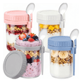 thumbnail image 1 of 4 Pack 16 Oz Glass Overnight Oats Containers with Lids and Spoons, Leak-Proof Mason Jars for Meal Prep, Yogurt, Salad & Cereal, 1 of 7