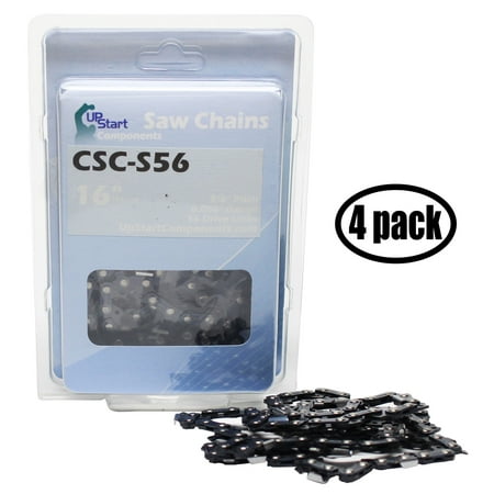 4-Pack 16" Semi Chisel Saw Chain for Oregon S56 Chainsaws - (16 inch, 3/8" Low Profile Pitch, 0.050" Gauge, 56 Drive Links, CSC-S56) - UpStart Components