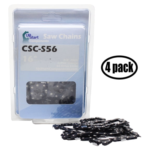 4-Pack 16" Semi Chisel Saw Chain for Poulan 2055 Woodsman Chainsaws - (16 inch, 3/8" Low Profile Pitch, 0.050" Gauge, 56 Drive Links, CSC-S56) - UpStart Components