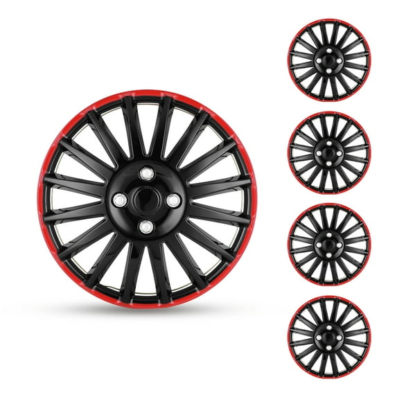 4 Pack 16" Universal Hubcap,Wheel Rim Cover Exterior Accessories,Snap on Car Truck SUV,ABS+PC Material,Black Lacquer & Red Lacquer