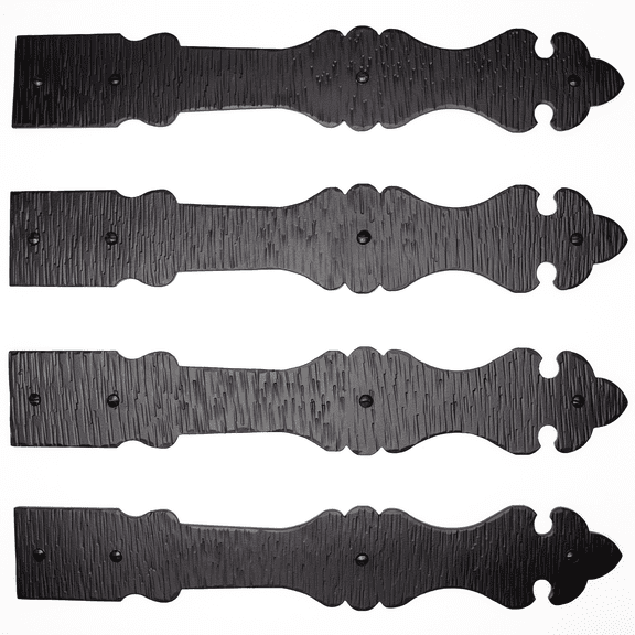 4 Pack 16 inch Faux Door Hinges Black Decorative Strap Hinge Wrought Iron Strap Barn Door Strap Hinges, Farm Gate Hinge, Carriage Door Hardware The Iberian Series by Borderland Rustic Hardware