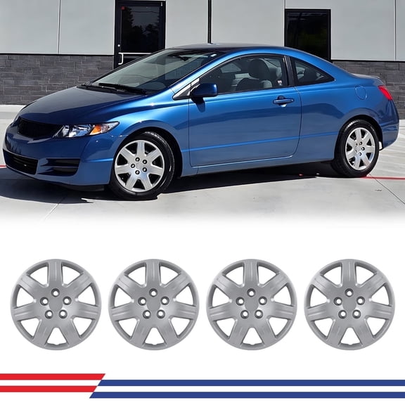 4 Pack 16 inch Hubcaps for 2006-2011 Honda Civic, 2006-2011 Honda Civic Steel Wheel Rims Cover, Bolt-On Lacquer