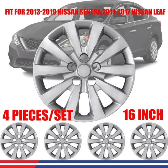 (4 Pack) 16 inch Lacquer Hubcaps Wheel Rims Cover Fit for 2013-19 Nissan Sentra&2011-17 Nissan Leaf,Compatible With Steel Wheels,Snap on Car Truck SUV Hub Cap,PP Material