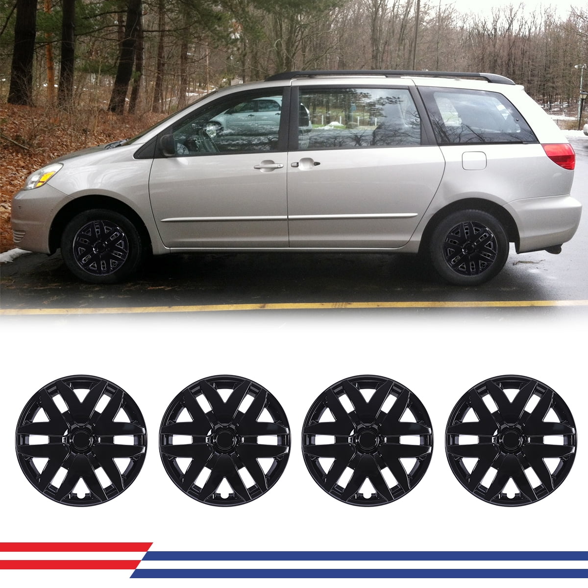 4 Pack 16 inch Steel Wheel Hubcaps for 2004-2010 Toyota Sienna,Wheel Rim Cover,Snap-On Installation,PP,Black Lacquer