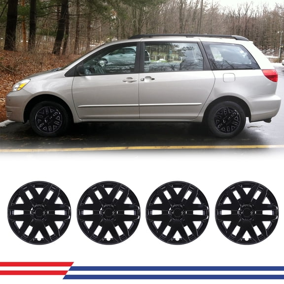 4 Pack 16 inch Steel Wheel Hubcaps for 2004-2010 Toyota Sienna,Wheel Rim Cover,Snap-On Installation,PP,Black Lacquer