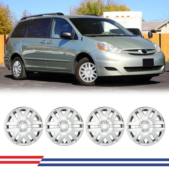 4 Pack 16 inch Steel Wheel Hubcaps for 2004-2010 Toyota Sienna,Wheel Rim Cover,Snap-on Installation,ABS+PC,Chrome