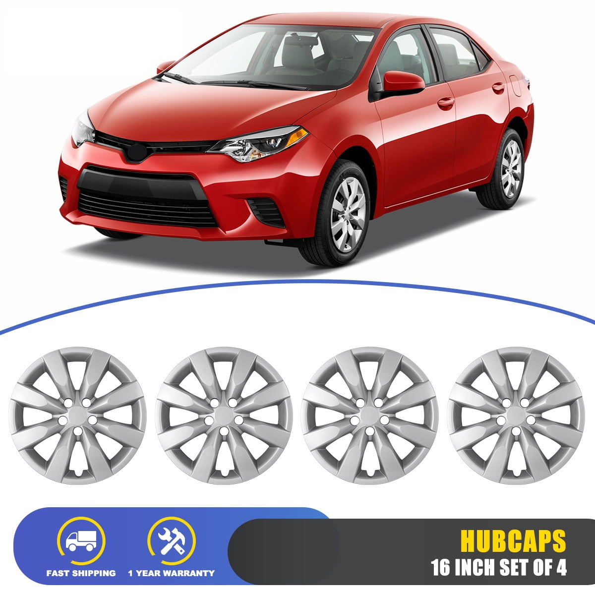 4 Pack 16 inch Wheel Cover Hubcap for 2014 2015 2016 Toyota Corolla,Snap-on Installation,Lacquer