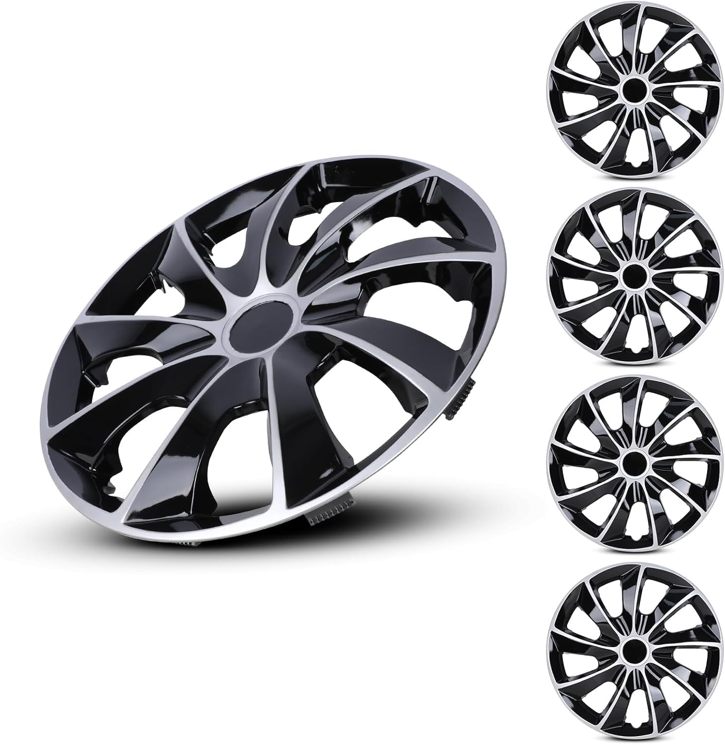 4-Pack 16 inch Wheel Rim Cover Hubcaps,Special Design Fashion Shape Replacement Hubcaps,Car Truck SUV Wheel Hub Accessories(Silver Lacquer & Black Lacquer)