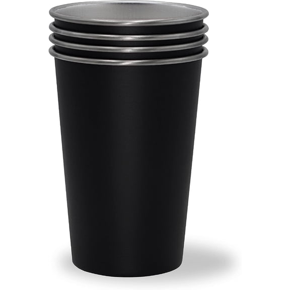 4 Pack 16 oz Stainless Steel Pint Cups Metal Cups Unbreakable Drinking Water Tumblers Stackable Tumbler for Adults,Drinking Cups for Kitchen(Black)