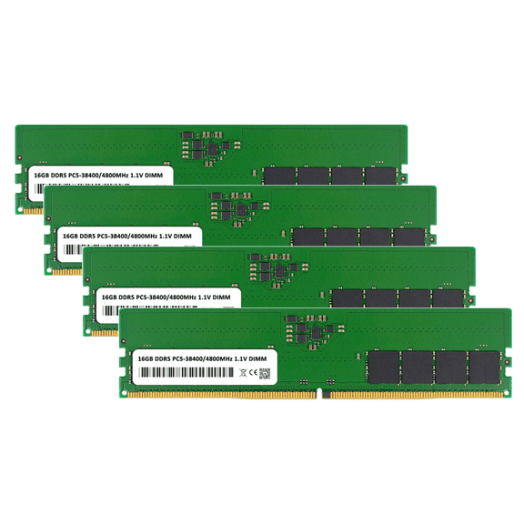 4-Pack 16GB DDR5 4800MHz PC5-38400 UDIMM Desktop RAM Memory Kit (64GB Total) for Gaming Enthusiasts, Video Editors & IT Professionals 1.1V Non-ECC Unbuffered
