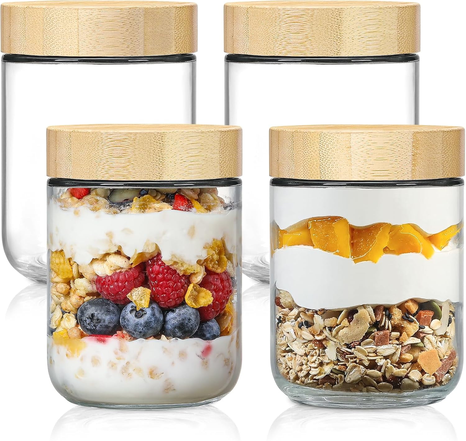 4-Pack 16oz Glass Jars with Airtight Lids, Overnight Oats Containers, Food Storage Containers for Snacks Yogurt Spice Sugar