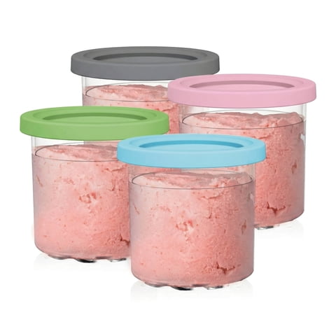 4 Pack 16oz Reusable Pints with Lids, Compatible with Spoon, BPA-Free & Dishwasher Safe (Lime, Aqua, Pink, Gray)