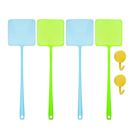 4-Pack 17.5 Inch Long Handle Solid Plastic Fly Swatter Square Perforated Mesh Hangable Insect Swatter for Indoor Kitchen Outdoor Patio and Small Farm Pest Control