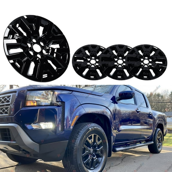 (4 Pack) 17" Gloss Black Wheel Skins Compatible with Nissan Frontier SV 2022-2024, Durable ABS Plastic Cover Hubcap