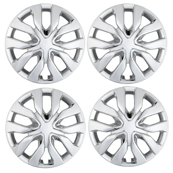 (4 Pack)17" Hubcaps Wheel Rims Cover for 2014-2020 Nissan Rogue Compatible with Steel Wheels Snap on Installation ABS+PC Material(17-inch,Chrome)