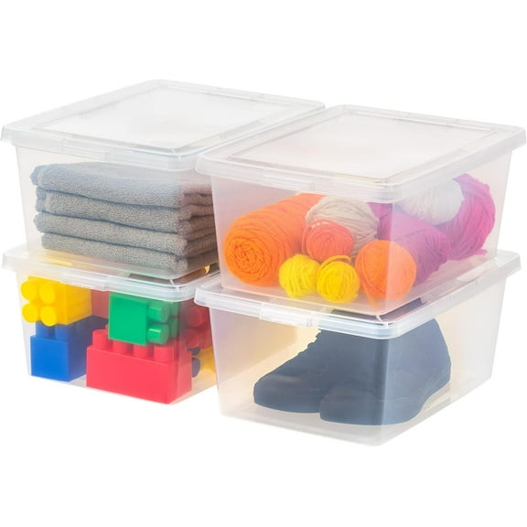 4-Pack 17 Quart Clear Storage Bins with Lids, Stackable Shoe Boxes for Closet, Classroom, and Game Organization, BPA-Free Plastic Containers for Shelving and Home Storage