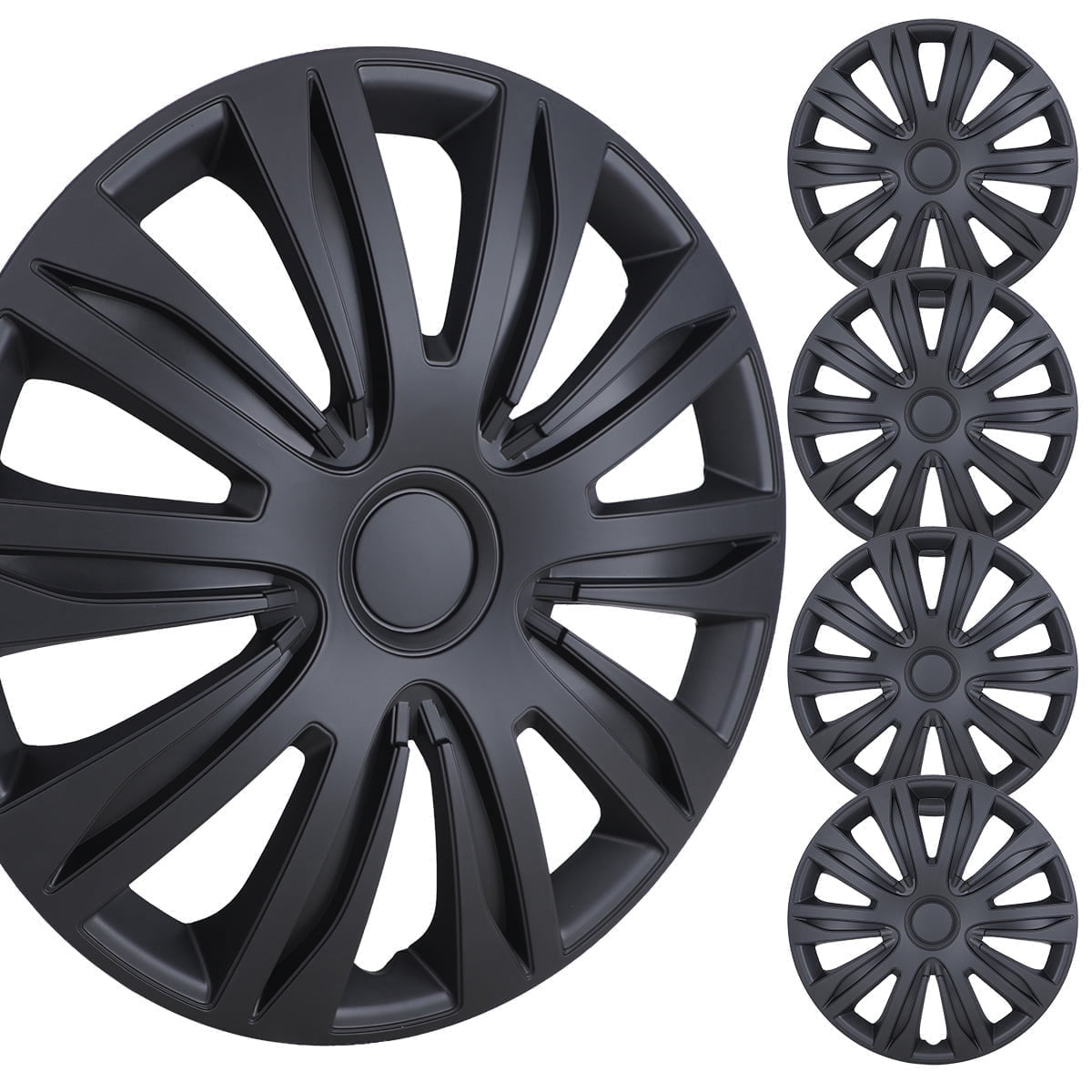 (4 Pack) 17" Universal Wheel Covers Snap on Hubcaps Full Hub Caps Fit R17 Tire & Steel Rim,ABS+PC Material (17-inch,Black Matte)