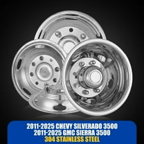 4 Pack 17 inch Hubcaps for 2011-2025 Chevy/GMC 3500,8 lugs 5 Hand Holes Dually Wheel Simulators,Over-the-Lug mounting style,Stainless Material