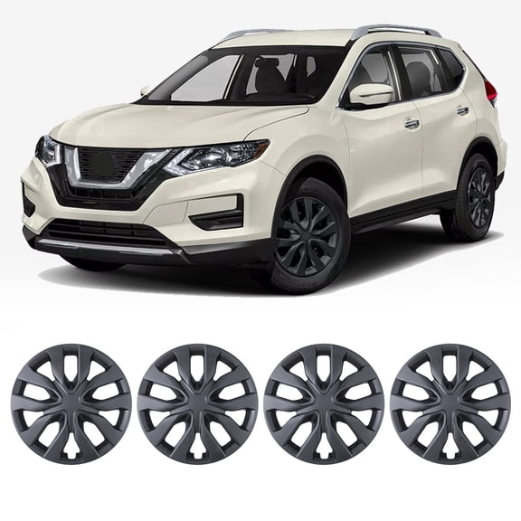 17 inch Hubcaps for 2014-2020 Nissan Rogue Snap-On Installation Black Matte, ABS+PC Steel Wheel Rim Covers(4 Pack)