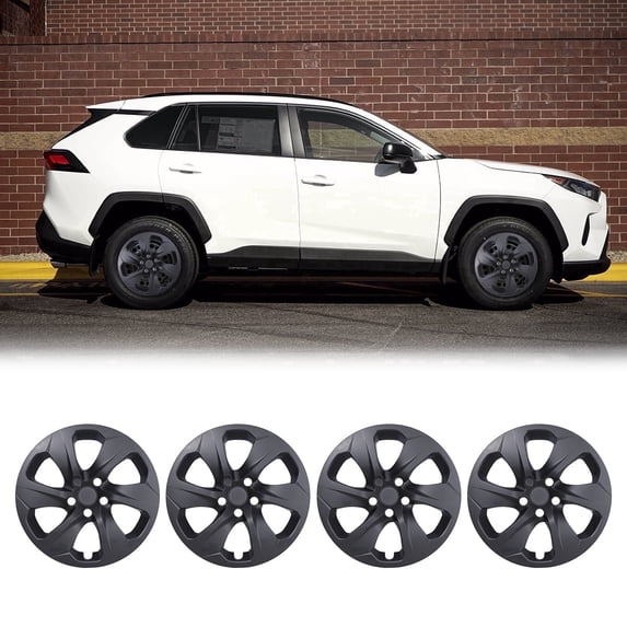 17 inch Hubcaps for 2019-2025 Toyota RAV4 Snap-On Black Matte, ABS&PC Steel Wheel Rim Covers for Steel Wheels (4 Pack)