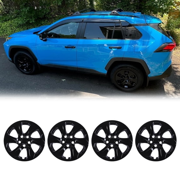 17 inch Hubcaps for 2019-2025 Toyota RAV4 Snap-On Installation Black Lacquer, ABS+PC Steel Wheel Rim Covers (4 Pack)