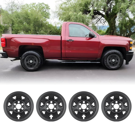 4 Pack 17 inch Steel Wheel Skins for 2014-2018 Chevy Silverado 1500&GMC Sierra 1500,Hubcap for 2019 Silverado 1500 LD&GMC Sierra 1500 Limited,Snap-on Installation,Black Matte