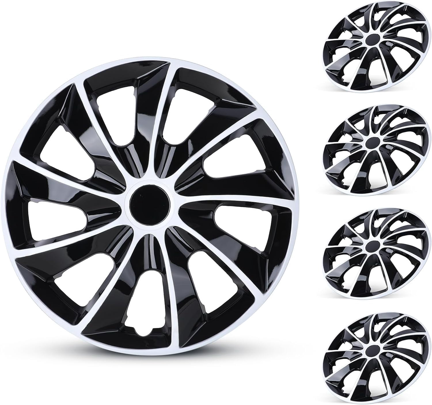 4-Pack 17 inch Wheel Rim Cover Hubcaps,Special Design Fashion Shape Replacement Hubcaps,Car Truck SUV Wheel Hub Accessories(White Lacquer& Black Lacquer)