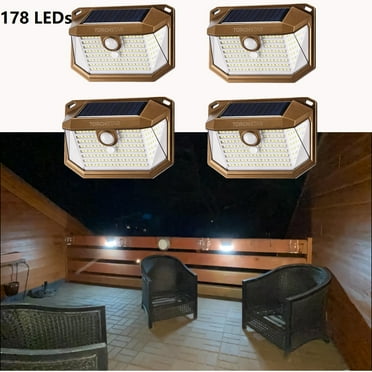 4 Pack 178 LEDs Solar Lights with Motion Sensor, IP65 Waterproof, 6500K Pure White, 3 Lighting Modes & 3 Brightness Levels Adjustable, Oil Rubbed Bronze