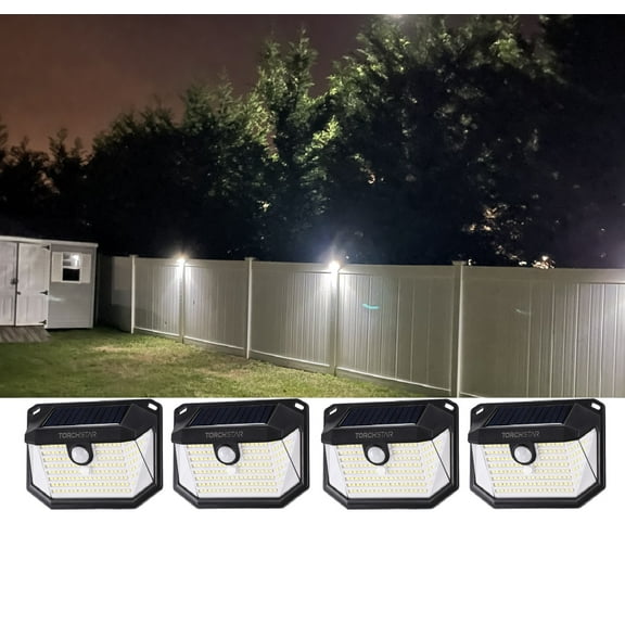 4 Pack 178 LEDs Solar Lights with Motion Sensor, IP65 Waterproof, 6500K Pure White, 3 Lighting Modes & 3 Brightness Levels Adjustable, Black
