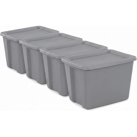 (4 Pack) 18 Gallon Heavy Duty Stackable Storage Bins with Snap-On Lids, Durable Plastic Storage Containers for Garage, Basement, Attic, Closet & Home Organization, Gray