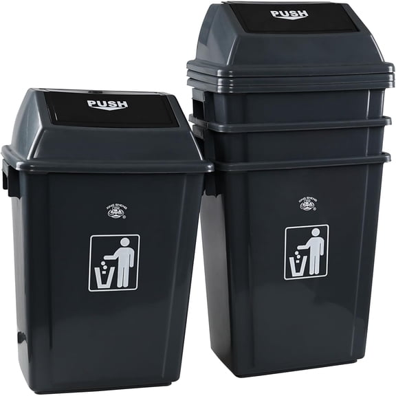 4-Pack 18 Gallon Kitchen Trash Can with Swing Lid, Large Plastic Swing Top Garbage Can, Gray