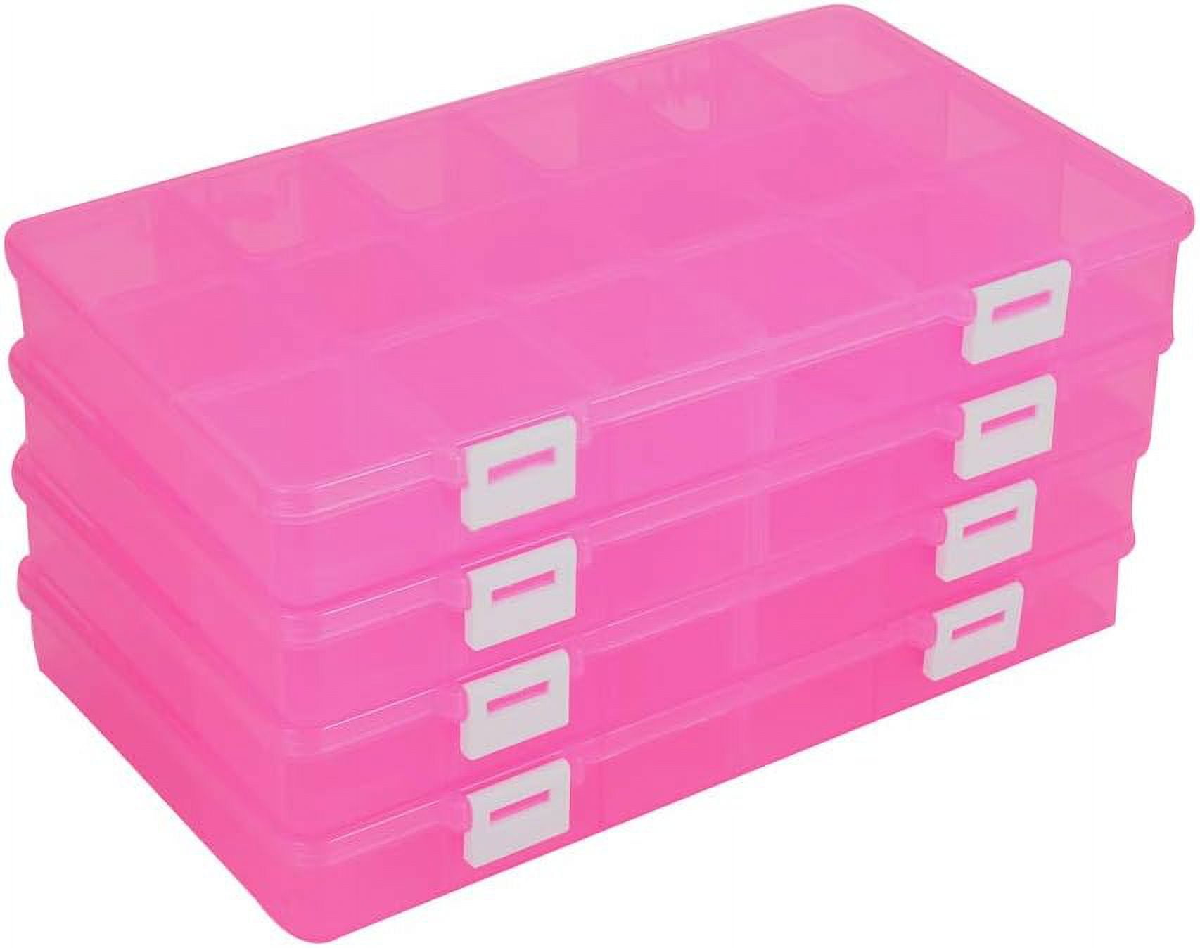 4 Pack 18 Grids Large Pink Transparent Plastic Storage Box Bead Organizer with Adjustable Dividers DIY
