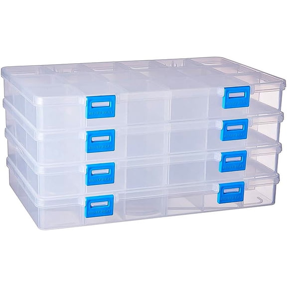 4 Pack 18 Grids Large Transparent Plastic Storage Box Bead Organizer with Adjustable Dividers for Jewelry Beads Tools Craft Accessories and