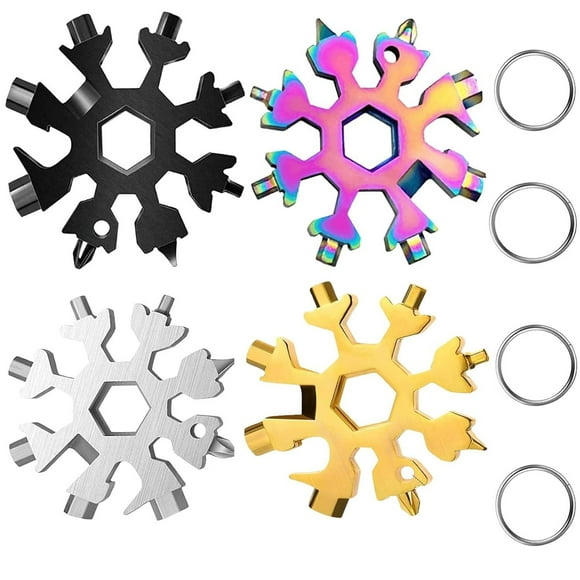 4 Pack 18 In 1 Snowflake Multi Tool, Stainless Steel Beer Bottle Opener, Flat Phillips Screwdriver Kit/Wrench, Outdoor Durable and Portable