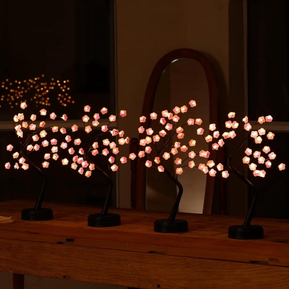 4 Pack 18 Inch 36 LED Cherry Blossom Bonsai Tree Lamp Warm White Battery or USB Operated