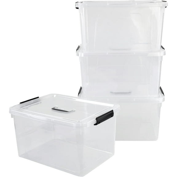 4-Pack 18 L Plastic Storage Box Container, Clear Bin with Handle and Lid